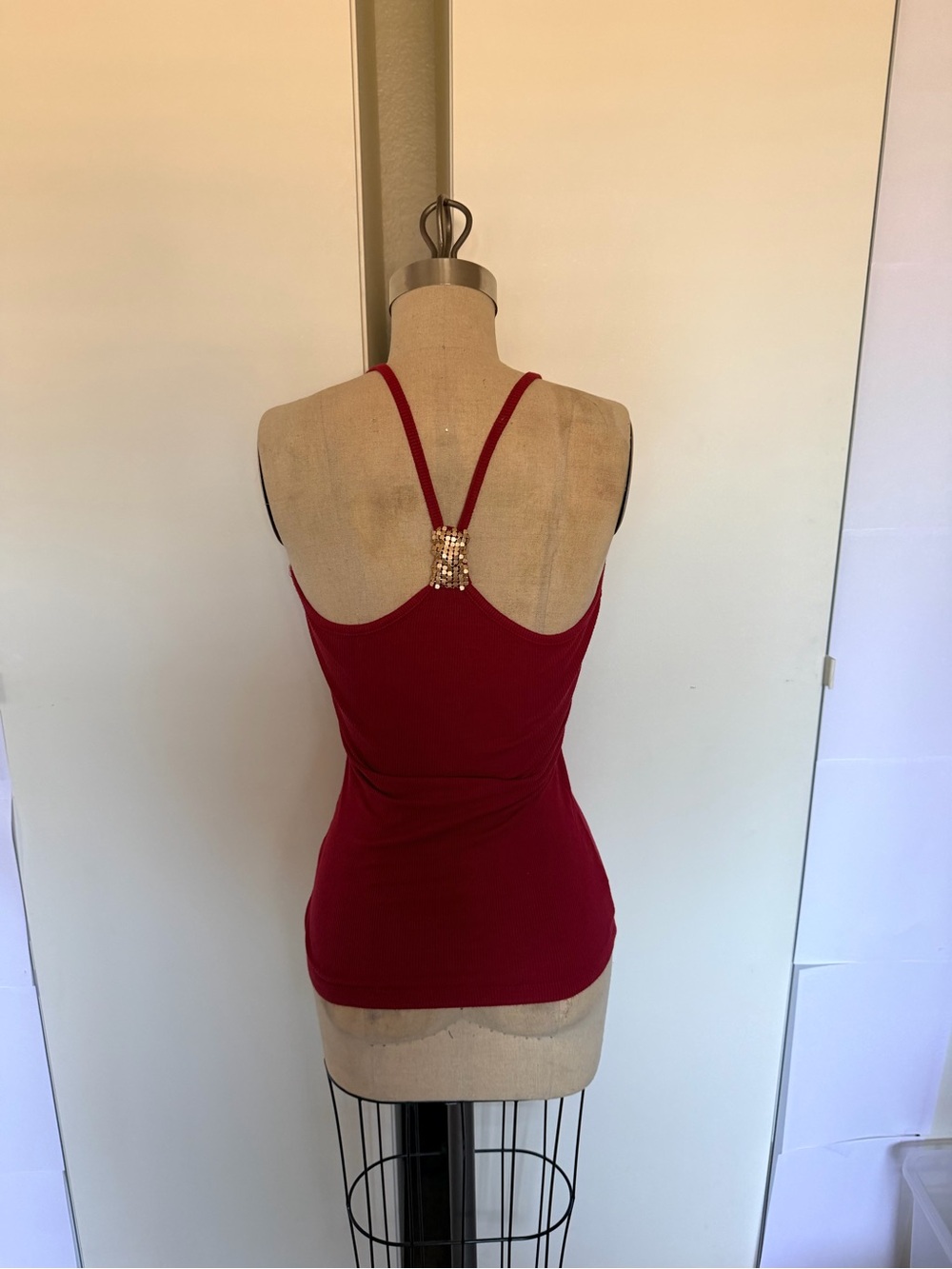 bebe Red Ribbed Racerback Tank Top - Picture 2 of 5